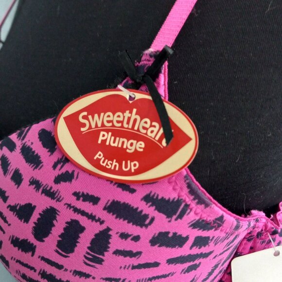 Miss BHavin 36C Bra Sweetheart Plunge Push-Up Pink Black Leopard Adjustable NEW - Picture 6 of 7